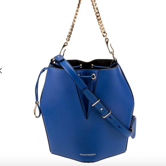 ALEXANDER MCQUEEN Blue Leather Bucket Bag LIKE NEW - Picture 1 of 11